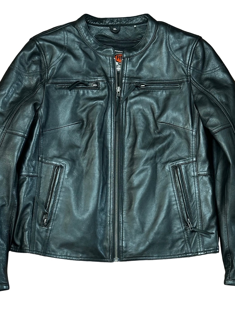 Black Leather woman Zip-Front Biker Jacket XL